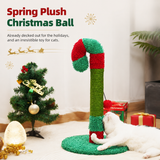 Cat Christmas Tree Scratcher Post with Spring Bobbing Head and Hanging Ball, Festive Santa and Candy Cane Design, Durable Sisal Rope, No-Mess Scratching, Interactive Indoor Cat Toy and Holiday Decor (30*57CM)