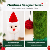 Cat Christmas Tree Scratcher Post with Spring Bobbing Head and Hanging Ball, Festive Santa and Candy Cane Design, Durable Sisal Rope, No-Mess Scratching, Interactive Indoor Cat Toy and Holiday Decor (30*57CM)