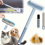 Triple-Action Pet Hair Remover Brush for Cats and Dogs – Reusable Lint Roller with Washable Blue and Grey Fabric Bristles, Durable Plastic Handle, Perfect for Carpets, Upholstery, Clothing, and Car Interiors In Australia - Darrahopens