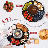 2-in-1 Electric Marshmallow Roaster and Chocolate Fondue Melting Pot with Stainless Steel Grill, Snack Tray and Forks for Cozy Home Gatherings, Date Nights and Holiday Parties (Black)
