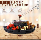 2-in-1 Electric Marshmallow Roaster and Chocolate Fondue Melting Pot with Stainless Steel Grill, Snack Tray and Forks for Cozy Home Gatherings, Date Nights and Holiday Parties (Black)