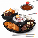 2-in-1 Electric Marshmallow Roaster and Chocolate Fondue Melting Pot with Stainless Steel Grill, Snack Tray and Forks for Cozy Home Gatherings, Date Nights and Holiday Parties (Black)