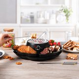 2-in-1 Electric Marshmallow Roaster and Chocolate Fondue Melting Pot with Stainless Steel Grill, Snack Tray and Forks for Cozy Home Gatherings, Date Nights and Holiday Parties (Black)
