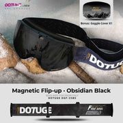 DOTUGE Magnetic Flip-Up Ski Goggles with Dual Frame Design, Anti-Fog HD Lens, Impact-Resistant TPU Frame, and Adjustable Strap for Winter Snow Sports (ObsidianBlack) In Australia - Darrahopens
