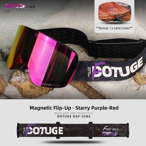 DOTUGE Magnetic Flip-Up Ski Goggles with Dual Frame Design, Anti-Fog HD Lens, Impact-Resistant TPU Frame, and Adjustable Strap for Winter Snow Sports (Rose) In Australia - Darrahopens
