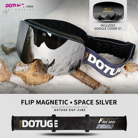 DOTUGE Magnetic Flip-Up Ski Goggles with Dual Frame Design, Anti-Fog HD Lens, Impact-Resistant TPU Frame, and Adjustable Strap for Winter Snow Sports (SpaceSilver) In Australia - Darrahopens
