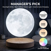 Darrahopens Home & Garden > Lighting > Night Lights & Ambient Lighting Levitating 3D Moon Lamp with 360° Rotation, Touch Control, Three Fixed Color Temperatures and Multicolor Gradient Glow, Realistic Crater Texture, Perfect for Bedside, Desk Decor, and Gift Giving (3‑Color + 7‑Color RGB, Super Bright, Touch Switch)