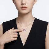 Elegant Pink Heart Moissanite Necklace in Sterling Silver with Sparkling Teardrop Accents, Hypoallergenic and Fade-Resistant for Everyday Luxury Wear, Adjustable Chain, Ideal Gift for Women and Girls (Moissanite, Premium S925)