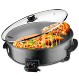 Electric Pizza Pan with Non-Stick Surface and Glass Lid, Adjustable Temperature Control for Home Baking and Grilling (Black)