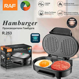 Darrahopens Appliances > Kitchen Appliances > Speciality Appliances RAF R.253 Household Hamburger Maker with Dual Non-Stick Cooking Plates, 1000W Even Heating, Opens Flat for Eggs and Patties, Compact Countertop Breakfast Sandwich Machine for Home Kitchens (Black) In Australia - Darrahopens