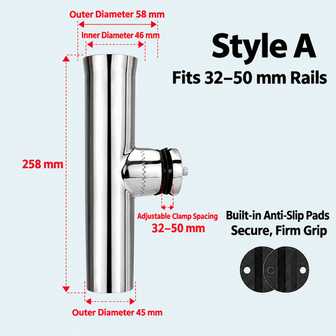Marine Grade Stainless Steel Fishing Rod Holder with Adjustable Clamp for Boat Rail Mount, 360 Degree Rotatable Side Mount Tackle Rack for Yacht Kayak Fishing (A, 32-50mm) In Australia - Darrahopens