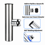 Marine Grade Stainless Steel Fishing Rod Holder with Adjustable Clamp for Boat Rail Mount, 360 Degree Rotatable Side Mount Tackle Rack for Yacht Kayak Fishing (A, 32-50mm)