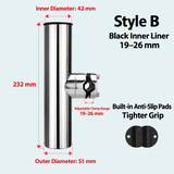 Marine Grade Stainless Steel Fishing Rod Holder with Adjustable Clamp for Boat Rail Mount, 360 Degree Rotatable Side Mount Tackle Rack for Yacht Kayak Fishing (A, 32-50mm)