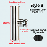 Marine Grade Stainless Steel Fishing Rod Holder with Adjustable Clamp for Boat Rail Mount, 360 Degree Rotatable Side Mount Tackle Rack for Yacht Kayak Fishing (A, 32-50mm)