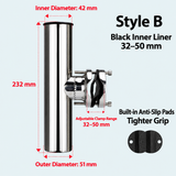 Marine Grade Stainless Steel Fishing Rod Holder with Adjustable Clamp for Boat Rail Mount, 360 Degree Rotatable Side Mount Tackle Rack for Yacht Kayak Fishing (A, 32-50mm)
