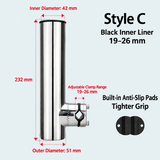 Marine Grade Stainless Steel Fishing Rod Holder with Adjustable Clamp for Boat Rail Mount, 360 Degree Rotatable Side Mount Tackle Rack for Yacht Kayak Fishing (A, 32-50mm)