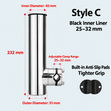 Marine Grade Stainless Steel Fishing Rod Holder with Adjustable Clamp for Boat Rail Mount, 360 Degree Rotatable Side Mount Tackle Rack for Yacht Kayak Fishing (A, 32-50mm)