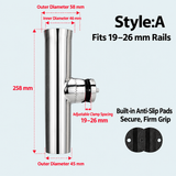 Marine Grade Stainless Steel Fishing Rod Holder with Adjustable Clamp for Boat Rail Mount, 360 Degree Rotatable Side Mount Tackle Rack for Yacht Kayak Fishing (A, 32-50mm)