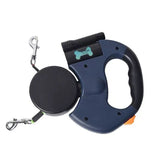 Dual-Head Retractable Dog Leash with Bright LED Flashlight and Built-in Waste Bag Dispenser – Walk Two Dogs Safely at Night with 360° Tangle-Free Control and Reflective Webbing (Red)