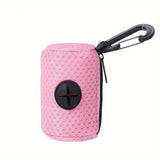 Portable Poop Bag Holder Dispenser for Dog Walking – Mesh Roll Bag Storage Case with Carabiner Clip, Easy One-Hand Pull for Outdoor Pet Waste Cleanup (Red)