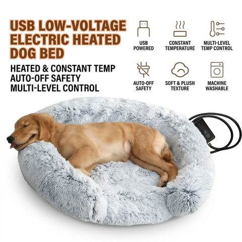 USB-Powered Heated Round Pet Bed with Removable Washable Cover, 5-Level Temperature and Timer Control, Cozy Plush Warming Nest for Small Dogs and Cats Indoor Winter Use (Grey, 70cm) In Australia - Darrahopens