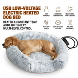 USB-Powered Heated Round Pet Bed with Removable Washable Cover, 5-Level Temperature and Timer Control, Cozy Plush Warming Nest for Small Dogs and Cats Indoor Winter Use (MultiColor, 70cm) In Australia - Darrahopens