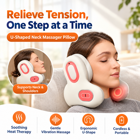 Multifunctional U-Shaped Neck Pillow Massager with Heat Red Light Therapy ANC Noise Cancellation Bluetooth Audio and Hands-Free Calling for Home Office and Travel Relaxation (White) In Australia - Darrahopens
