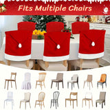 Christmas Decoration 16-Piece Set: Festive Chair Covers and Mini Santa Hat Utensil Sleeves for Holiday Dinner Parties, Table Decor, and Wine Bottle Accents (Red)