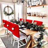Christmas Decoration 16-Piece Set: Festive Chair Covers and Mini Santa Hat Utensil Sleeves for Holiday Dinner Parties, Table Decor, and Wine Bottle Accents (Red)