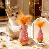 Interactive Wobble Cat Toy with Feathers and Wooden Base – Durable, Self-Righting Design for Endless Play, Exercise, and Entertainment for All Cat Breeds and Sizes (Feather, White)