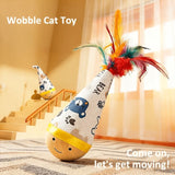 Interactive Wobble Cat Toy with Feathers and Wooden Base – Durable, Self-Righting Design for Endless Play, Exercise, and Entertainment for All Cat Breeds and Sizes (Feather, White)