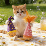 Interactive Wobble Cat Toy with Feathers and Wooden Base – Durable, Self-Righting Design for Endless Play, Exercise, and Entertainment for All Cat Breeds and Sizes (Feather, White)