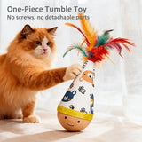 Interactive Wobble Cat Toy with Feathers and Wooden Base – Durable, Self-Righting Design for Endless Play, Exercise, and Entertainment for All Cat Breeds and Sizes (Feather, White)