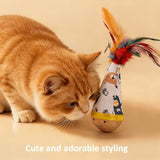 Interactive Wobble Cat Toy with Feathers and Wooden Base – Durable, Self-Righting Design for Endless Play, Exercise, and Entertainment for All Cat Breeds and Sizes (Feather, White)