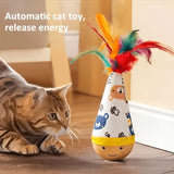 Interactive Wobble Cat Toy with Feathers and Wooden Base – Durable, Self-Righting Design for Endless Play, Exercise, and Entertainment for All Cat Breeds and Sizes (NoFeather, Purple)