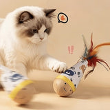Interactive Wobble Cat Toy with Feathers and Wooden Base – Durable, Self-Righting Design for Endless Play, Exercise, and Entertainment for All Cat Breeds and Sizes (NoFeather, White)