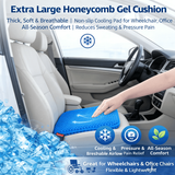 Ultra-Large Honeycomb Gel Seat Cushion – Soft, Breathable, and Cooling Pad for Office Chairs, Wheelchairs, and Home Use – Reduces Sweat and Pressure Discomfort, Lightweight and Adjustable for All-Season Comfort (Blue)