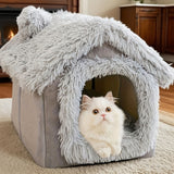 Plush Pet House with Detachable Cushion – Cozy, Warm, and Stylish Indoor Cat or Small Dog Bed – Soft Faux Fur Hideaway with Doorway – Perfect for Year-Round Comfort and Relaxation (M, Brown)