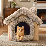 Plush Pet House with Detachable Cushion – Cozy, Warm, and Stylish Indoor Cat or Small Dog Bed – Soft Faux Fur Hideaway with Doorway – Perfect for Year-Round Comfort and Relaxation (S, Brown) In Australia - Darrahopens
