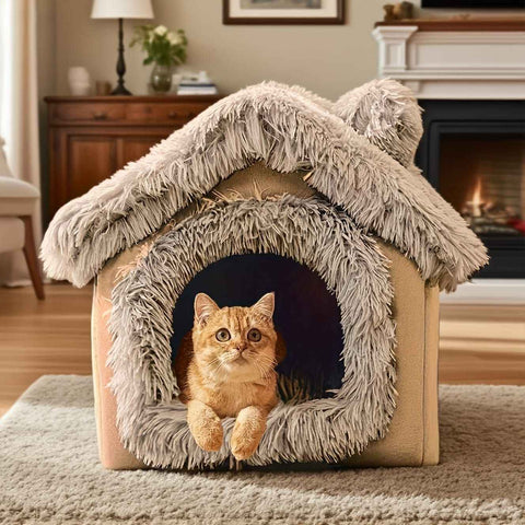 Plush Pet House with Detachable Cushion – Cozy, Warm, and Stylish Indoor Cat or Small Dog Bed – Soft Faux Fur Hideaway with Doorway – Perfect for Year-Round Comfort and Relaxation (S, Brown) In Australia - Darrahopens
