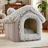 Plush Pet House with Detachable Cushion – Cozy, Warm, and Stylish Indoor Cat or Small Dog Bed – Soft Faux Fur Hideaway with Doorway – Perfect for Year-Round Comfort and Relaxation (S, Brown)
