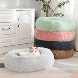 Plush Pet Nest Soft Donut Cat Bed – Cozy Round Couch for Cats and Small Dogs, Comfortable Sleeping Spot for Warmth and Deep Sleep, Suitable for Indoor Home Use (L, Green)