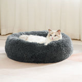 Plush Pet Nest Soft Donut Cat Bed – Cozy Round Couch for Cats and Small Dogs, Comfortable Sleeping Spot for Warmth and Deep Sleep, Suitable for Indoor Home Use (L, White)