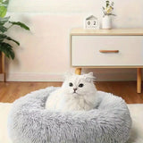Plush Pet Nest Soft Donut Cat Bed – Cozy Round Couch for Cats and Small Dogs, Comfortable Sleeping Spot for Warmth and Deep Sleep, Suitable for Indoor Home Use (S, Grey)