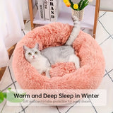 Plush Pet Nest Soft Donut Cat Bed – Cozy Round Couch for Cats and Small Dogs, Comfortable Sleeping Spot for Warmth and Deep Sleep, Suitable for Indoor Home Use (XL, White)