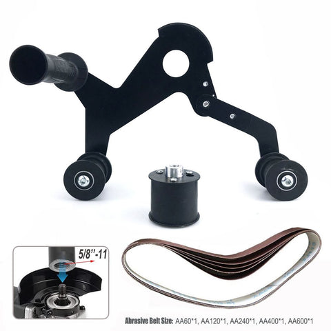 Angle Grinder Belt Sander Attachment Metal Bracket with Three Roller Support for Pipe Tube 360 Degree Sanding Polishing Woodworking Metalworking (Round Tube Sander (US Thread))