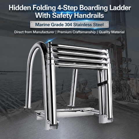 Foldable Four-Step Boat Ladder with Safety Handrail, Marine-Grade Stainless Steel Boarding Ladder for Yachts and Boats, Space-Saving Telescoping Design for Easy Onboard Access and Docking (4-Step) In Australia - Darrahopens