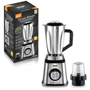 2-in-1 Electric Blender and Grinder with Stainless Steel Body, 1.5L Mixing Pitcher and Detachable Glass Mill for Juices, Smoothies, Coffee Beans, and Dry Ingredients – Compact Countertop Design with Ergonomic Handle for Everyday Home Kitchen Use (Silver)