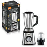 2-in-1 Electric Blender and Grinder with Stainless Steel Body, 1.5L Mixing Pitcher and Detachable Glass Mill for Juices, Smoothies, Coffee Beans, and Dry Ingredients – Compact Countertop Design with Ergonomic Handle for Everyday Home Kitchen Use (Silver)