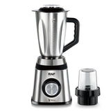 2-in-1 Electric Blender and Grinder with Stainless Steel Body, 1.5L Mixing Pitcher and Detachable Glass Mill for Juices, Smoothies, Coffee Beans, and Dry Ingredients – Compact Countertop Design with Ergonomic Handle for Everyday Home Kitchen Use (Silver)